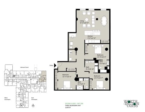 Floor plan for 3 beds, 2 baths, 2003 sqft